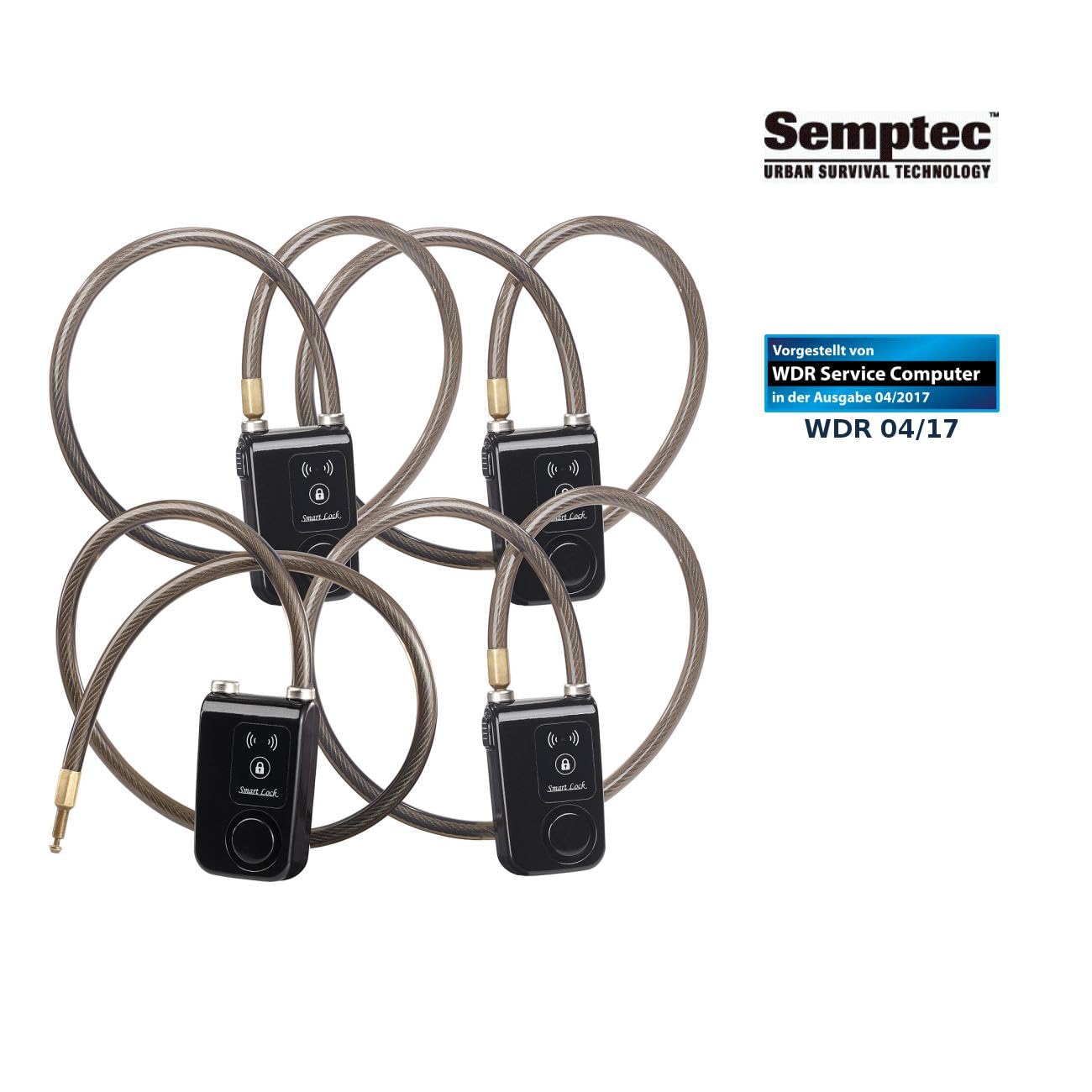 Semptec Urban Survival Technology Fahrradschloß mit: 4er-Set App-gesteuerte Kabelschlösser mit Bluetooth und Alarm (Fahrradschloss mit Alarm, App, Fahrradschloss Bluetooth, Seil)