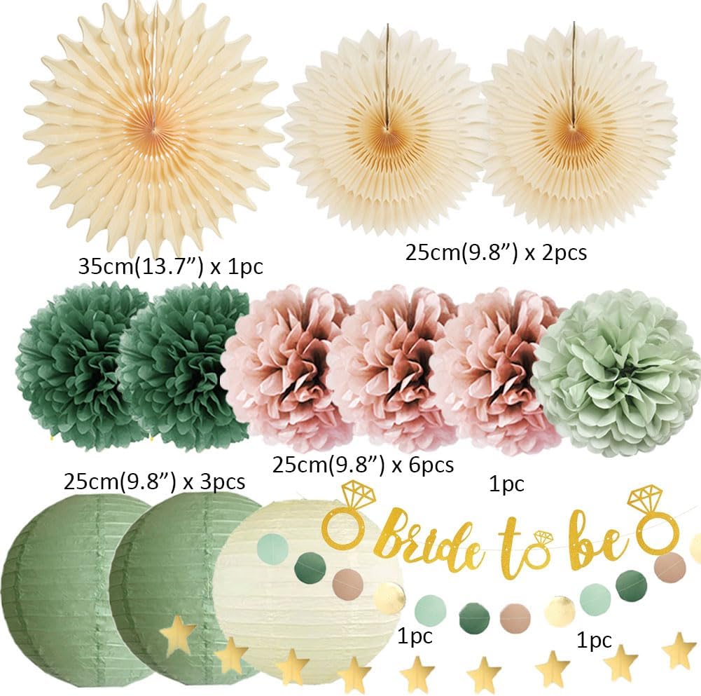Dusty Pink and Sage Green Bridal Shower Decorations Olive Green and Pink Bachelorette Party Decorations Sage Green and Dusty Rose Bride to Be Banner Gold Kit for Women Engagement Party Blush Rose