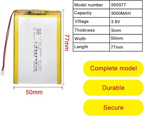 Miniatura 3 de 3.8V 505077 3000mAh batería de iones de polímero de litio batería recargable de polímero para consola de juegos ANBERNIC RG350 RG350M con conector