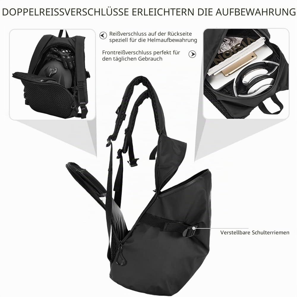 ILM Motorradrucksäcke Wasserdicht Leichtgewicht Helmrucksack für Herren Damen Motorradzubehör Multifunktion Reflektierendem Streifen mit Großer Kapazität, Schwarz, Modell MB01