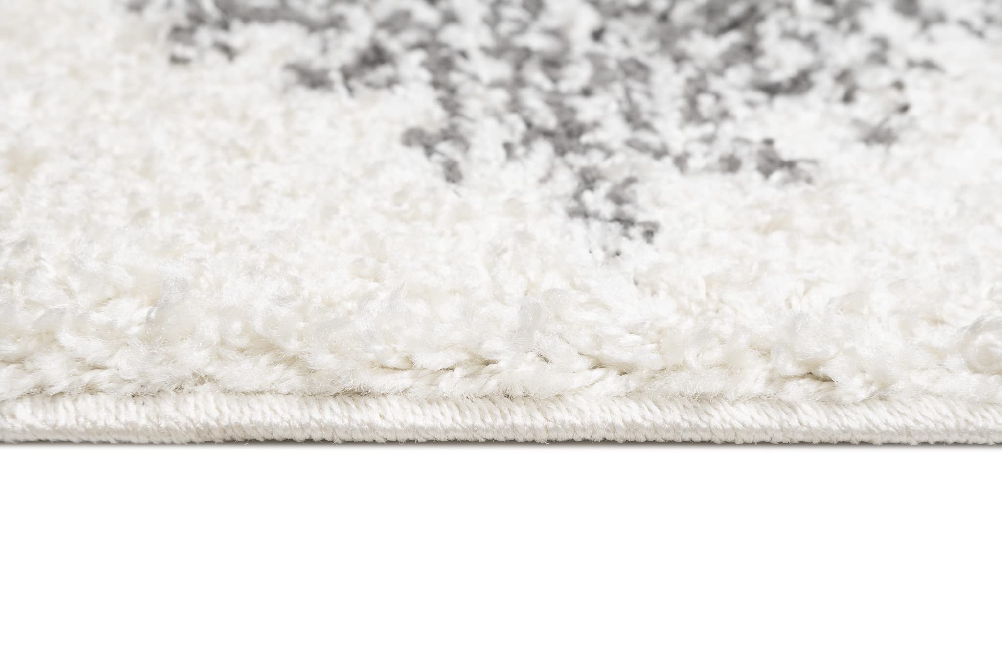 TAPISO Delhi Teppichläufer Hochflor Langflor Shaggy Creme Grau Modern Ethno Design Flauschig Wohnzimmer Schlafzimmer Flur Diele ÖKO-TEX 80 x 200 cm