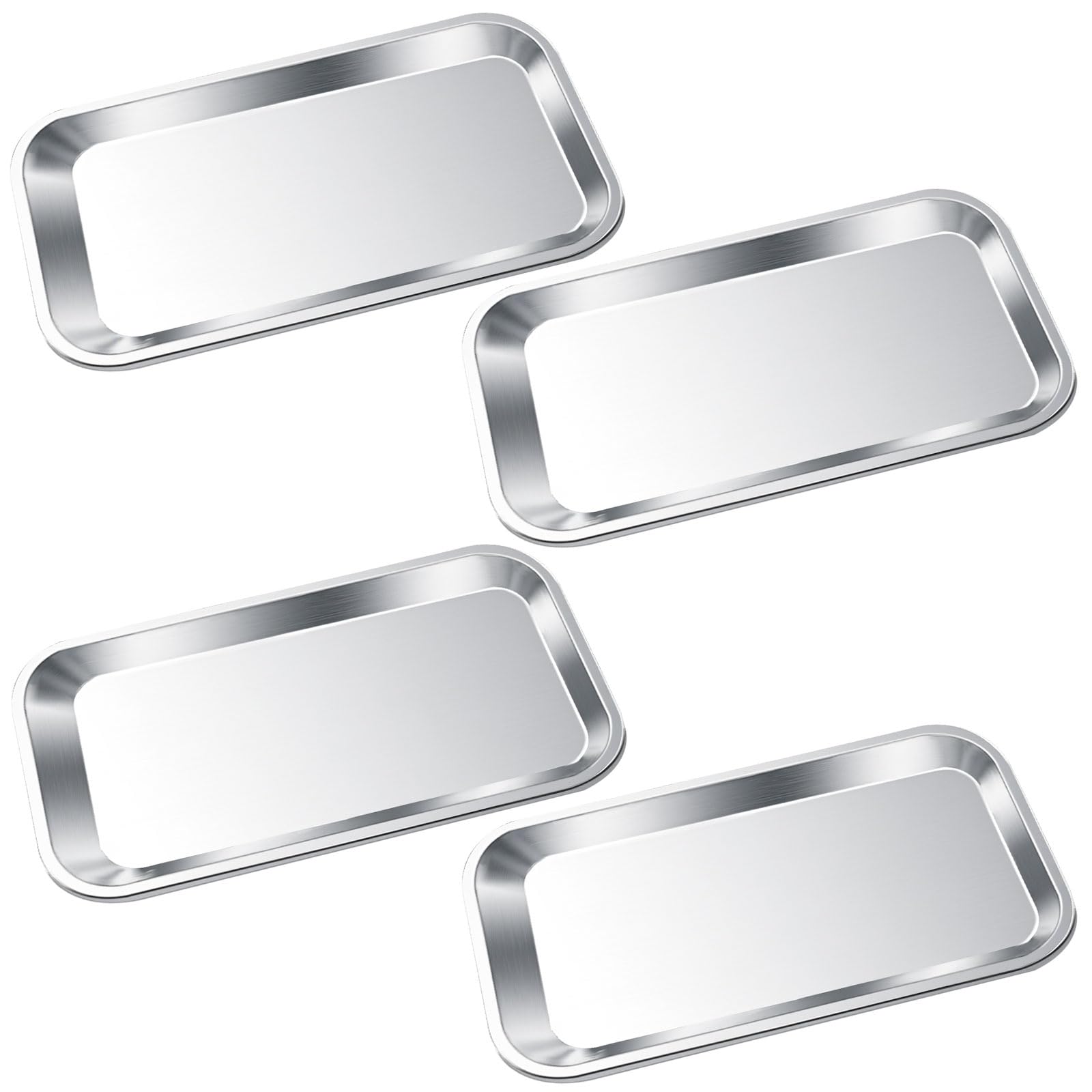 4 Pièces Plateau à Instruments, Plateaux Rectangulaires en Acier Inoxydable, Réutilisable Plateau de Laboratoire pour Les Salons de Beauté, Les Cliniques Vétérinaires, Les Cbinets Dentaires
