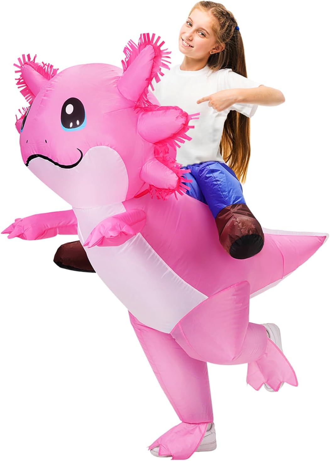 Stegosaurus Inflatable Axolotl Costume for Kids Halloween Costumes Kid Blow Up Costume Ride on Axolotl Costumes for Girls Boys Cosplay Party