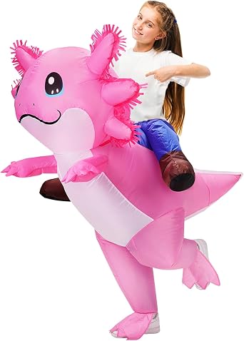 Stegosaurus Inflatable Axolotl Costume for Kids Halloween Costumes Kid Blow Up Costume Ride on Axolotl Costumes for Girls Boys Cosplay Party