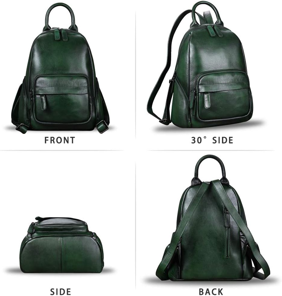 IVTG Genuine Leather Backpack for Women Vintage Handmade Satchel Knapsack Retro Leather Rucksack Designer Daypack (Green) - Image 4