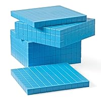 Vista 3 de hand2mind Juego de 10 bloques planos de base de plástico azul, bloques de valor de lugar, cubos de conteo para matemáticas para niños, juego de 10