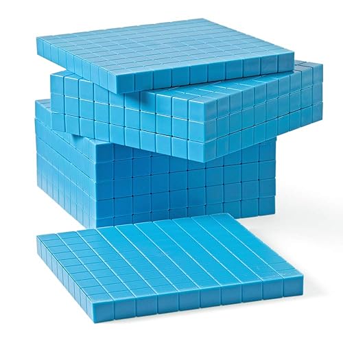 Miniatura 3 de hand2mind Juego de 10 bloques planos de base de plástico azul, bloques de valor de lugar, cubos de conteo para matemáticas para niños, juego de 10