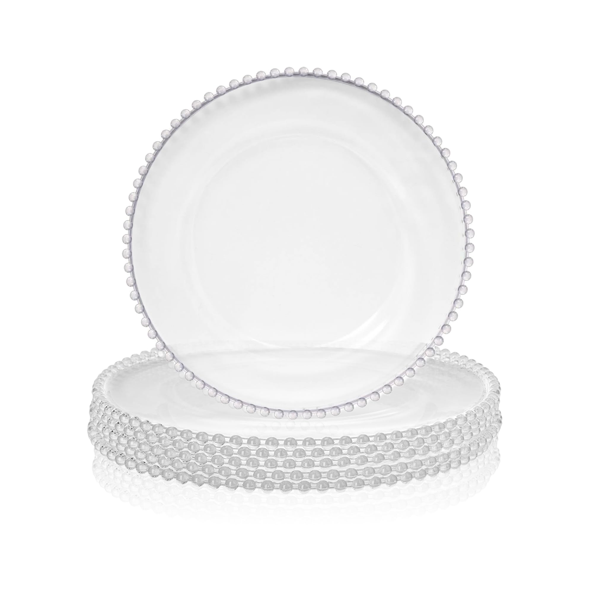 Trimming Shop Clear Glass Charger Plate with Clear Beaded Rim, 6pcs