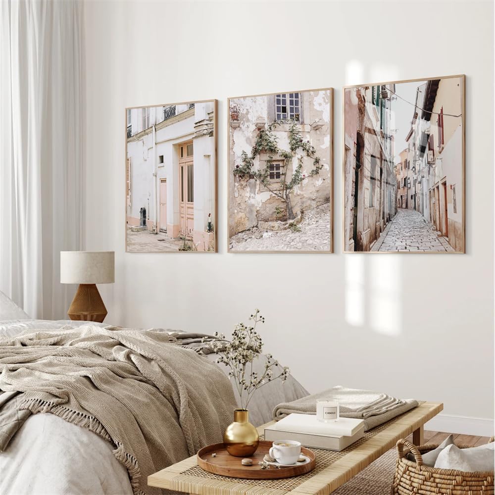NATVVA Green Olive Tree Wall Art Canvas Artwork Wall Decor Set Of 3 Italy City Photography Prints Painting Art Prints Picture Home Farmhouse Bedroom Living Room Decoration No Frame