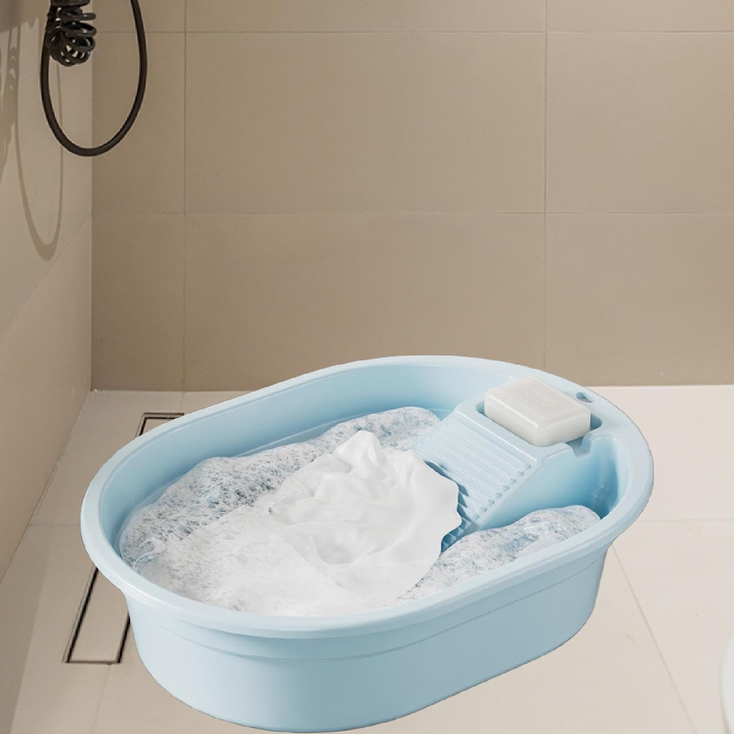 Washboard, Washboard Basin Laundry Convenient Multifunction Portable Wash Tub Scrub Board(Blue)
