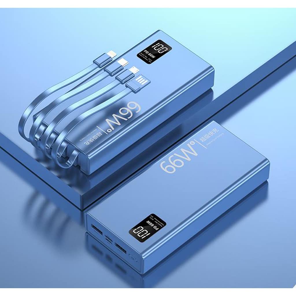 Carga superrápida 66W Línea autónoma Ultrafina Banco de energía de Gran Capacidad 20000 MAh Carga Flash Fuente de alimentación móvil (Color : Blue, Size : 20000mAh)