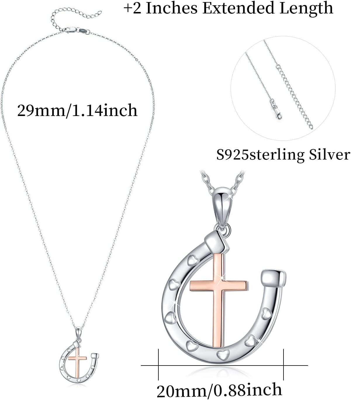 MEDWISE Faith Cross Sterling Silver Horseshoe Pendant Necklace - Silver/Gold for Women Horse Lovers - Image 5