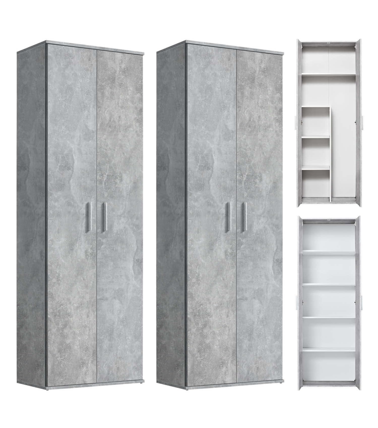 mokebo® Mehrzweckschrank Set 2-teilig 'Die Allzweckwaffe', Schrank-Set mit Aktenschrank & Besenschrank in Betonoptik BZW. Grau, auch als Moderne Wohnwand