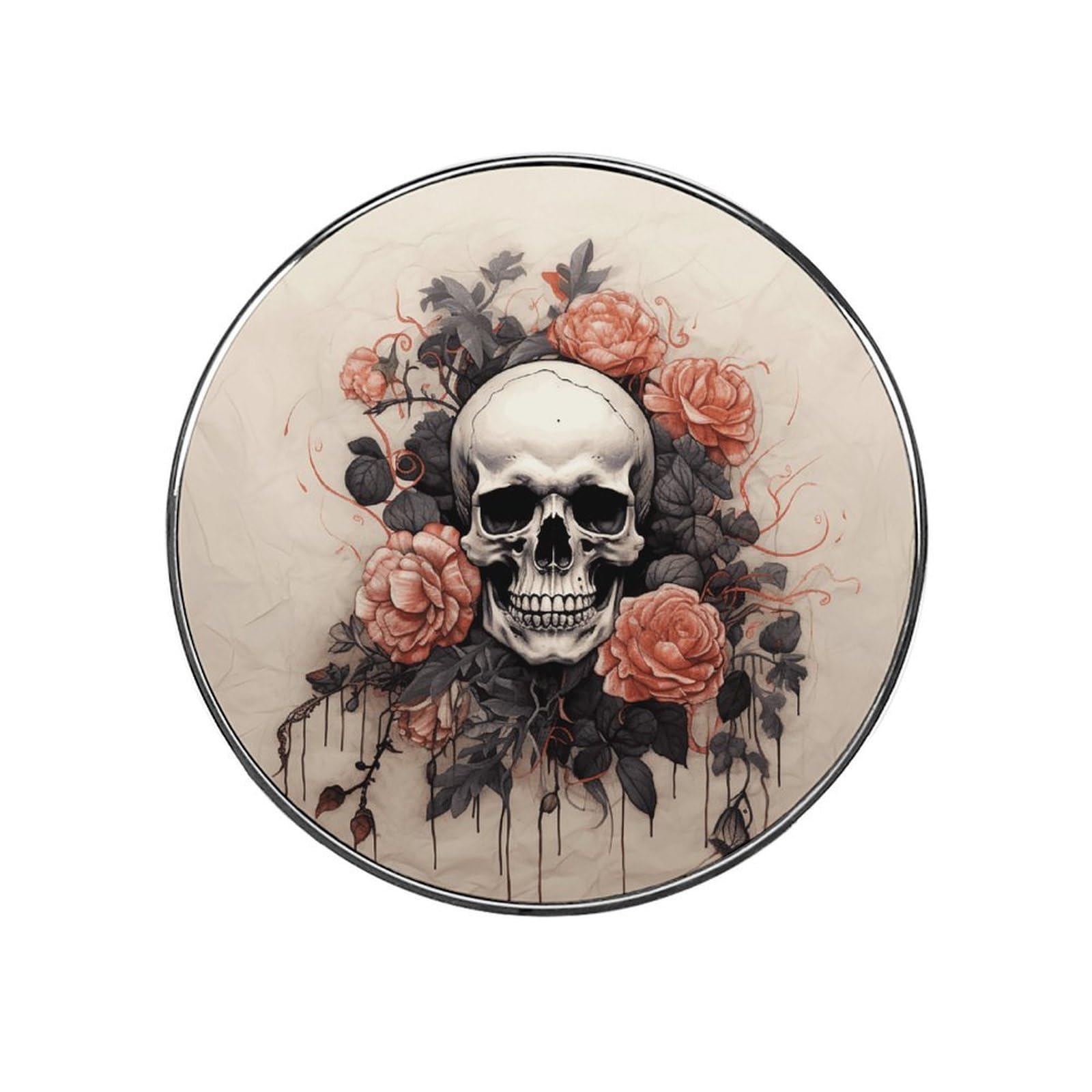 Refrigerator Magnet Ancient Skull and Flowers Printing Fridge Magnet Alloy Material,Fun Personalized Refrigerator Sticker Round Decorative Magnet for Whiteboard Kitchen Locker