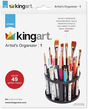 KINGART Desktop 49-Hole Artist Studio Organizer for Holding Pens, Paint Brushes, Colored Pencils, Markers & Scissors & More