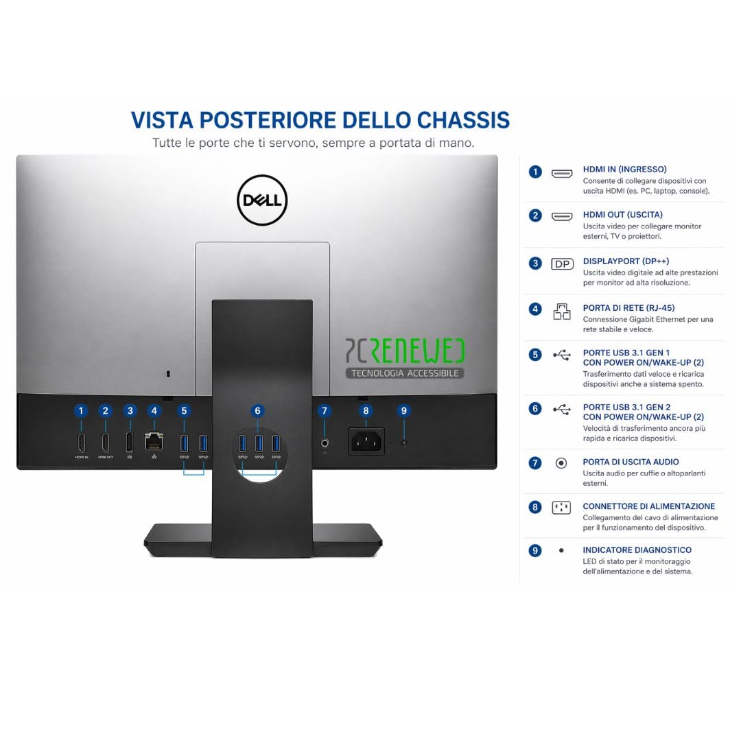 Dell Optiplex 7470 All-in-One Touch 23.8" Full HD |CPU i5-8500 | 16GB RAM | SSD 256GB NVMe | WiFi | Webcam Pop-Up | Windows 11 Pro | PC Desktop (Ricondizionato)