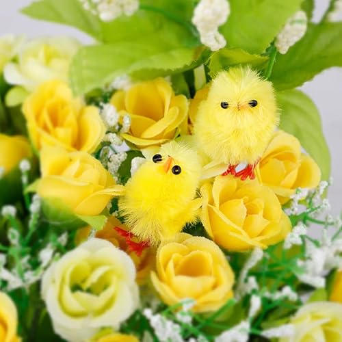 Miniatura 6 de Pollo de peluche de plástico Mini felpa de pollitos de Pascua peludos de pollitos de bebé, figura miniatura de animales de granja, decoración de