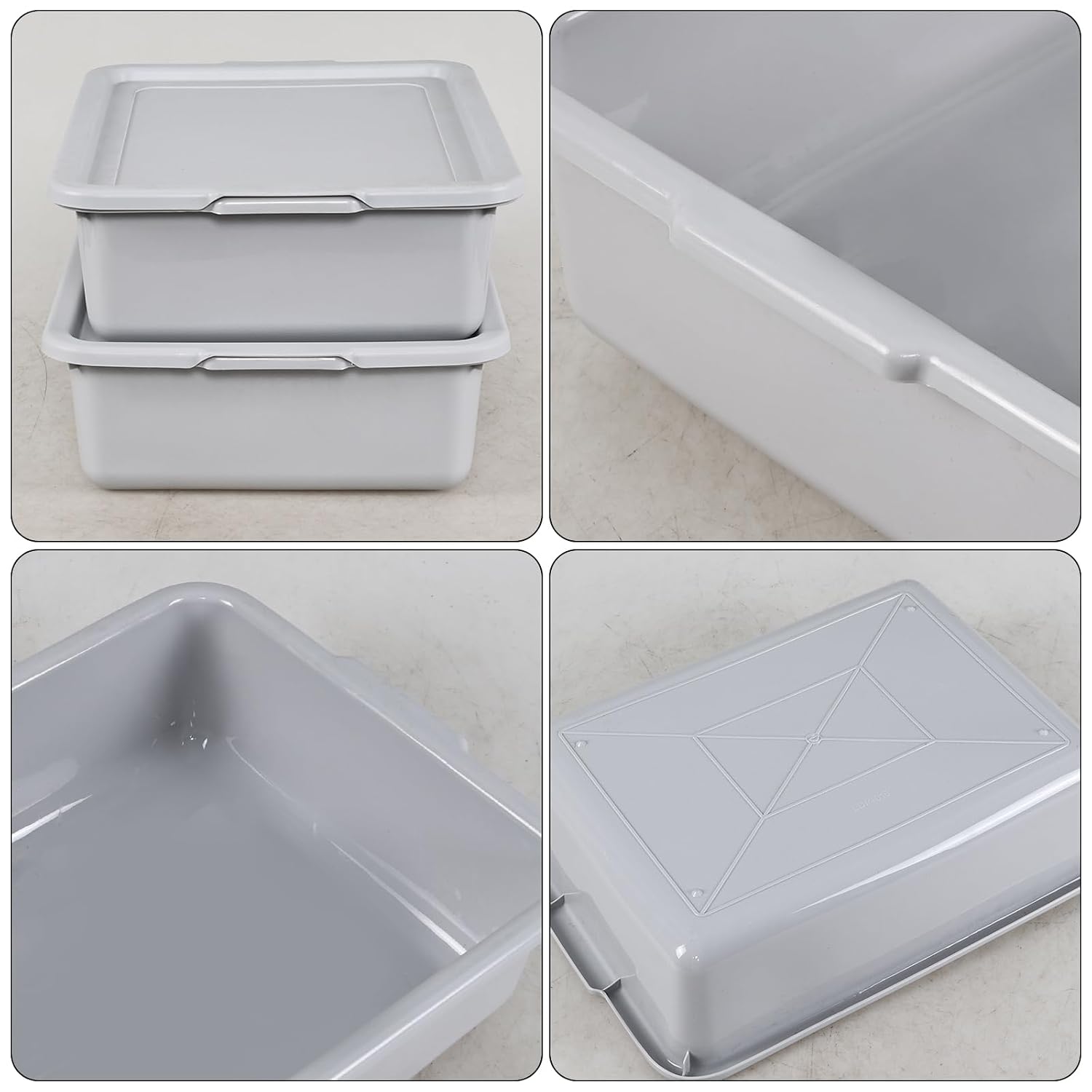 3 Pack Food Service Bus Tubs, 13 L Plastic Bus Box with Lid, Grey | Restaurant Dish Bus Tote