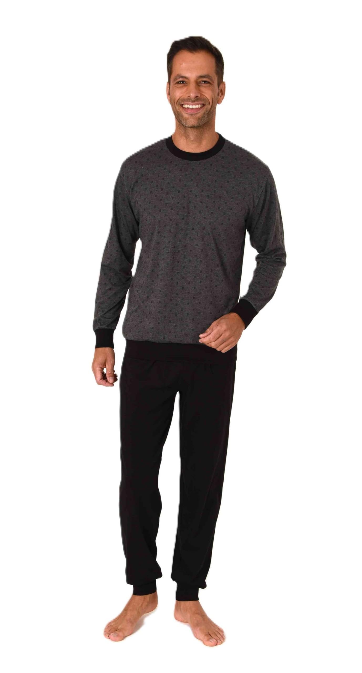 Normann Men's Long Sleeve Pyjamas with Cuffs in Elegant Look, charcoal, 46