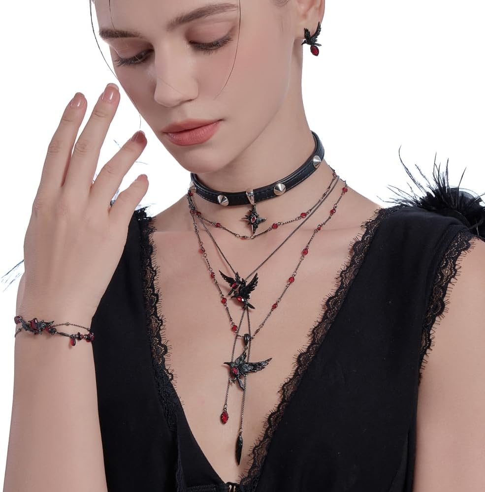 Glamorous Black Crow pendant necklace with Gothic vibe long necklace ladies fashion accessory M3357 - Image 4
