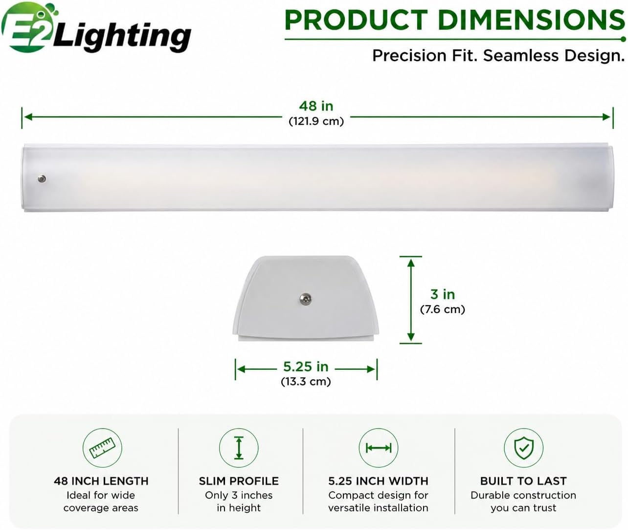 E2 Lighting G2 4ft LED Wraparound Light with Emergency Battery Backup for Garage Ceiling Lights 3500K/4000K/5000K Adjustable 46W 6000lm for Garage Workshop Office 120-277V, ETL