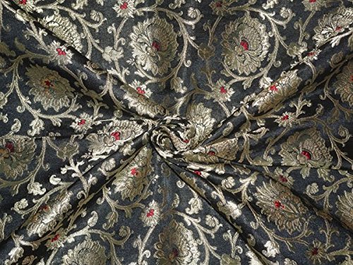 Broccato di seta pesante nero, rosso x oro metallizzato colore 91,4 cm