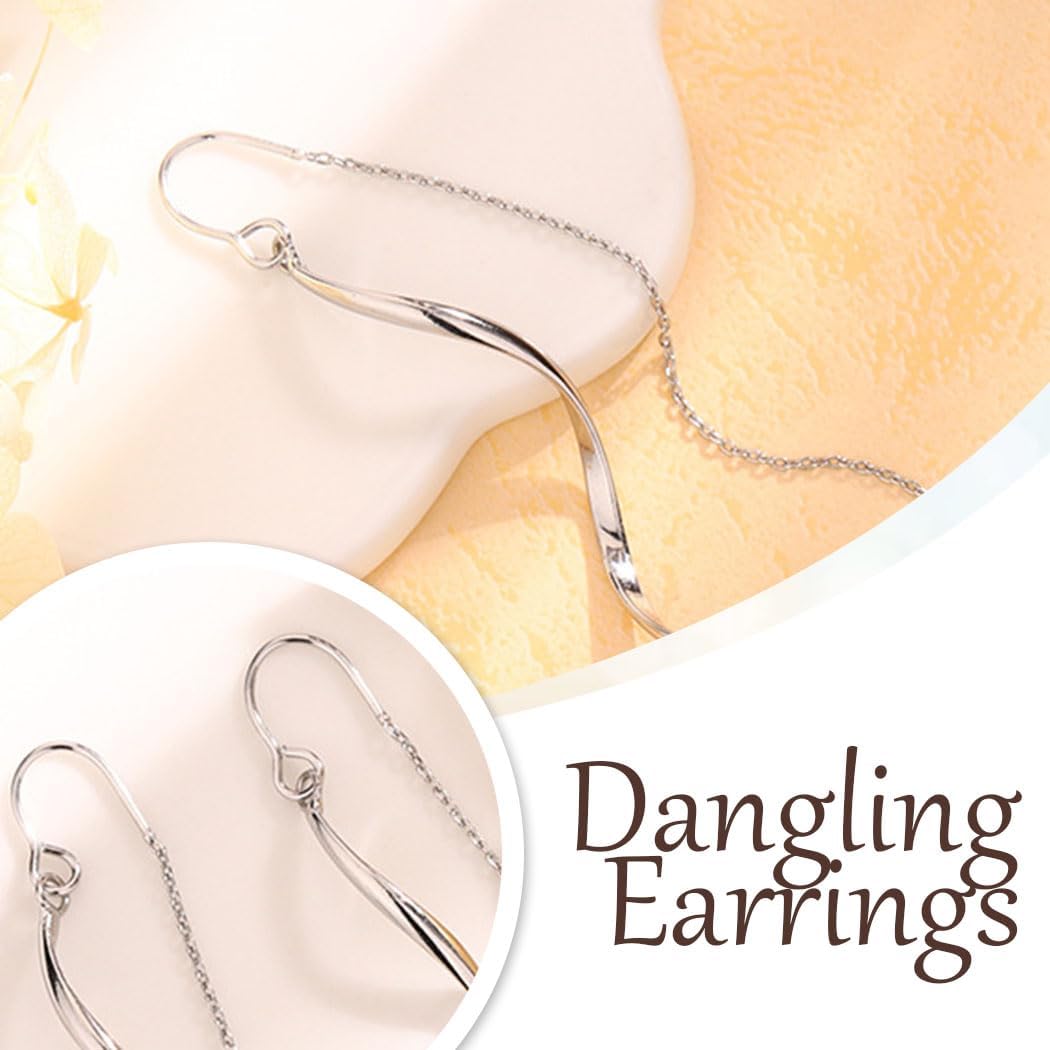 Campsis Silver Threader Dangle Earrings, Bridal Curved Drop Earrings, Long Chain Tassel Earring for Women - Image 4