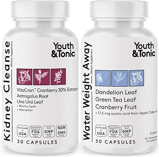 Youth & Tonic Daily Water Retention Pills for Kidney Cleanse Swelling and Excess Body Fluids & Metabolic Waste / 30 + 30 Capsules