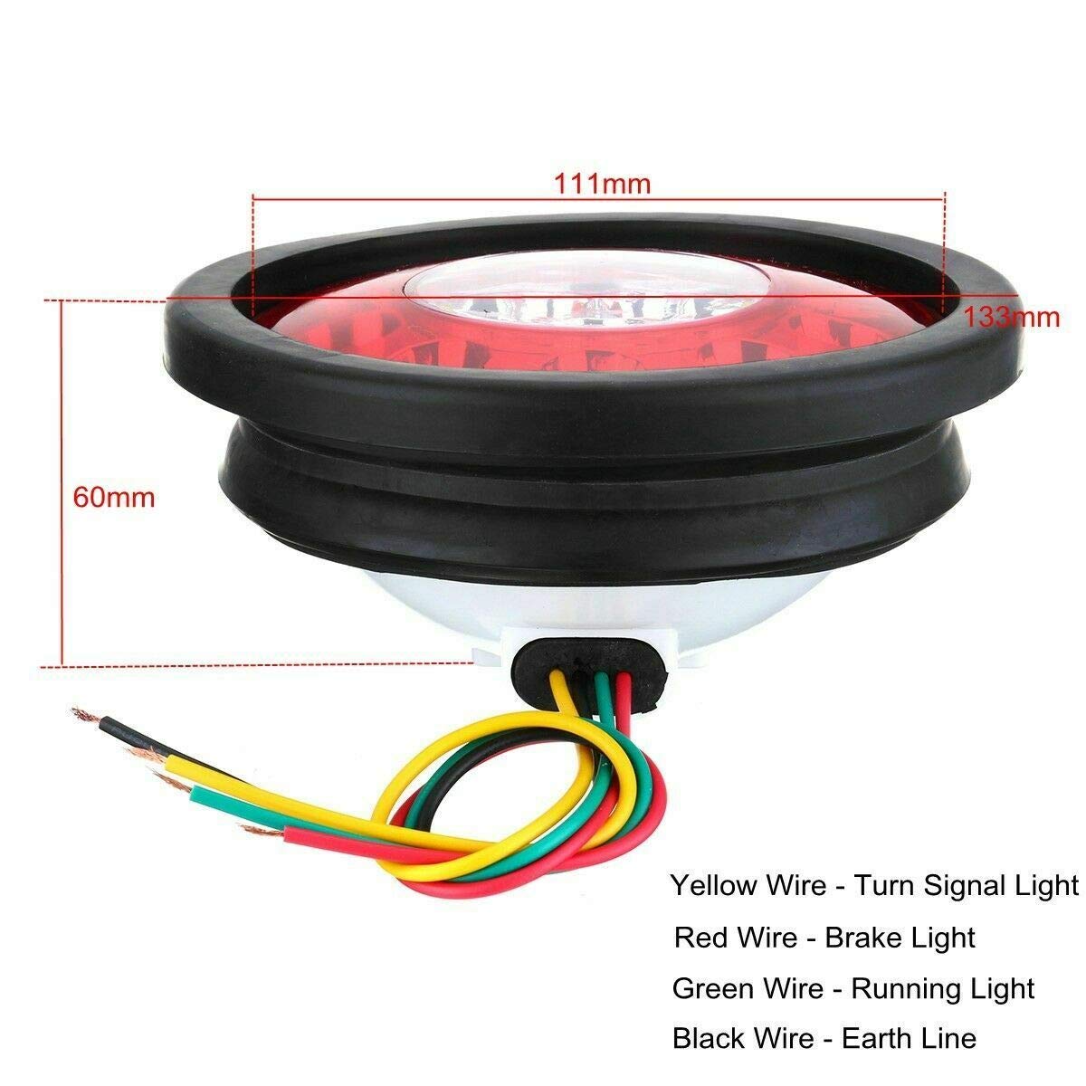 Okrągłe światło hamowania LED, 4 x 4,37 cala 19 LED czarne gumowe światło hamowania tylne kierunkowskazy kierunkowskazu lampa sygnałowa hamulca pasuje do samochodu ciężarowego (kolor żółty LED)