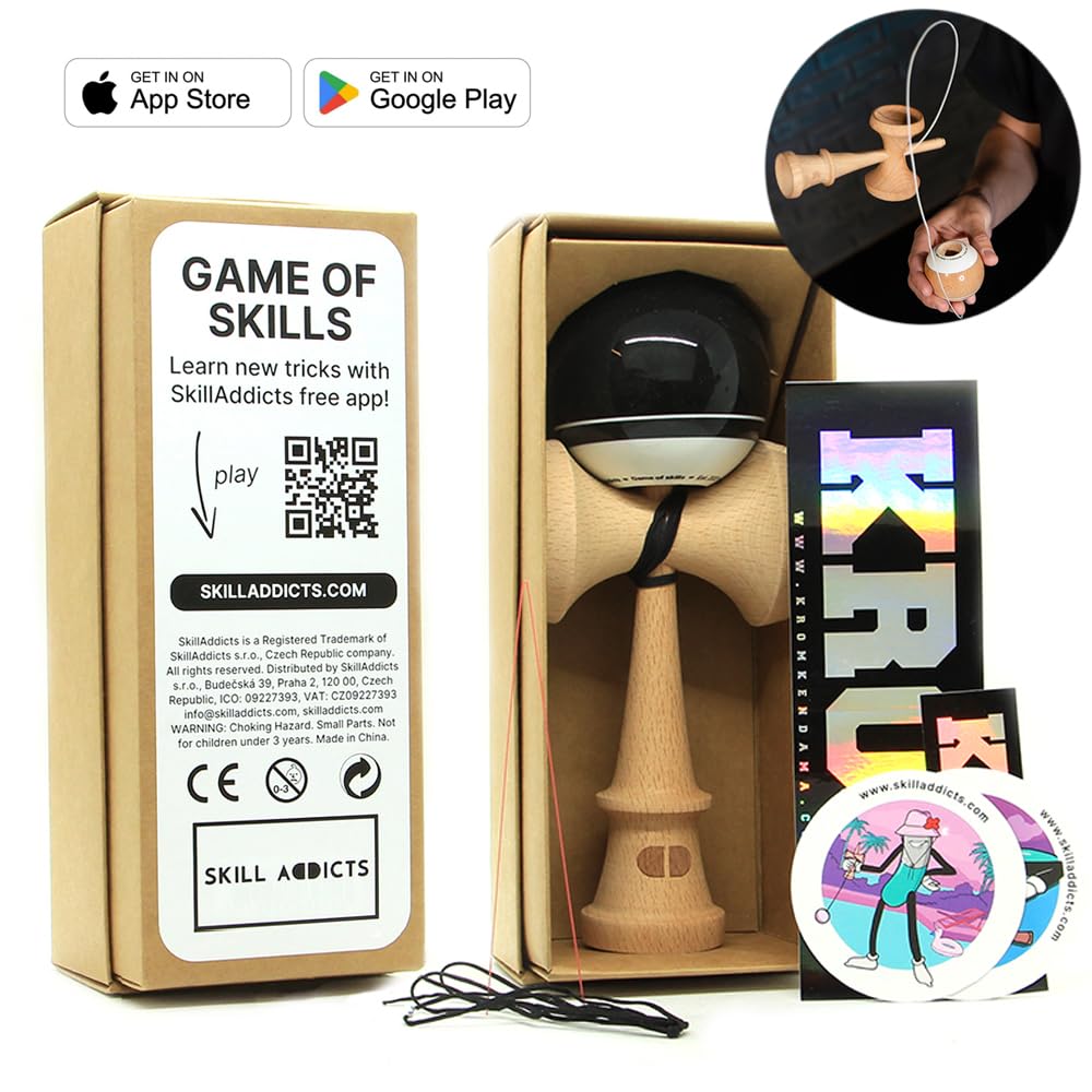 Kendama - Kendama, de madera moderna, original para trucos, para niños y adultos, color negro