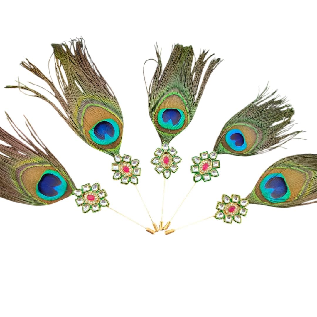 SWEKSHA CREATIONS DESIGNER KUNDAN BROOCH WITH MOR PANKH/WELCOME GIFTS FOR BARATI'S AND GUESTS IN WEDDINGS,HALDI,MEHANDI FUNCTIONS AND HOTELS RESORTS OR DESTINATION WEDDINGS(PACK OF 5)-image-9