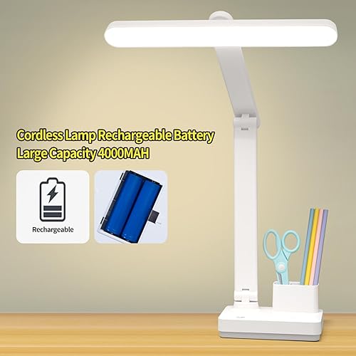 Miniatura 3 de Lámpara de mesa de escritorio inalámbrica, luz de lectura, batería recargable de 4000 mAh, luz alta y grande, 50 LED, táctil 3 modos, 2 vías de
