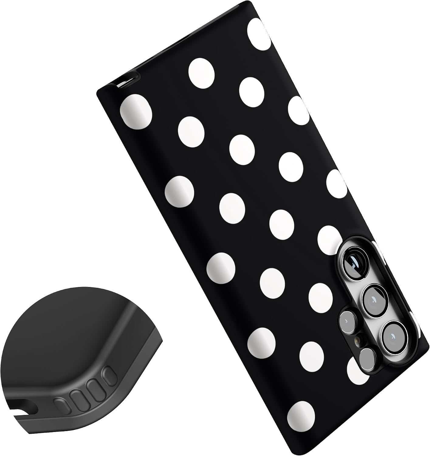 Casely Galaxy S23 Ultra Case | High Contrast | Black Polka Dot | Essential Slim Dual-Layer Protective Design