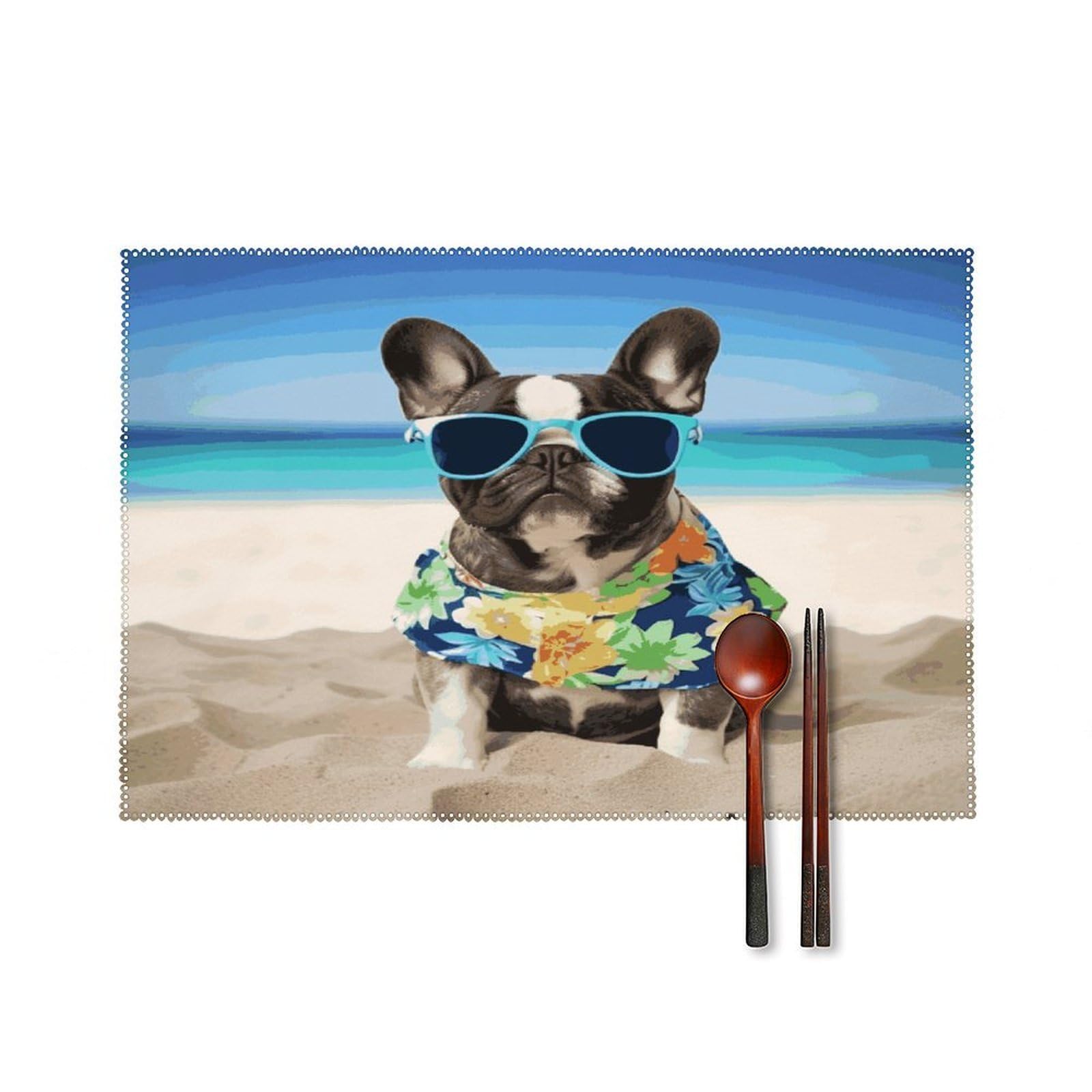 Fekiloot Style French Bulldog Summer Placemats Set Of 6,Table Mat