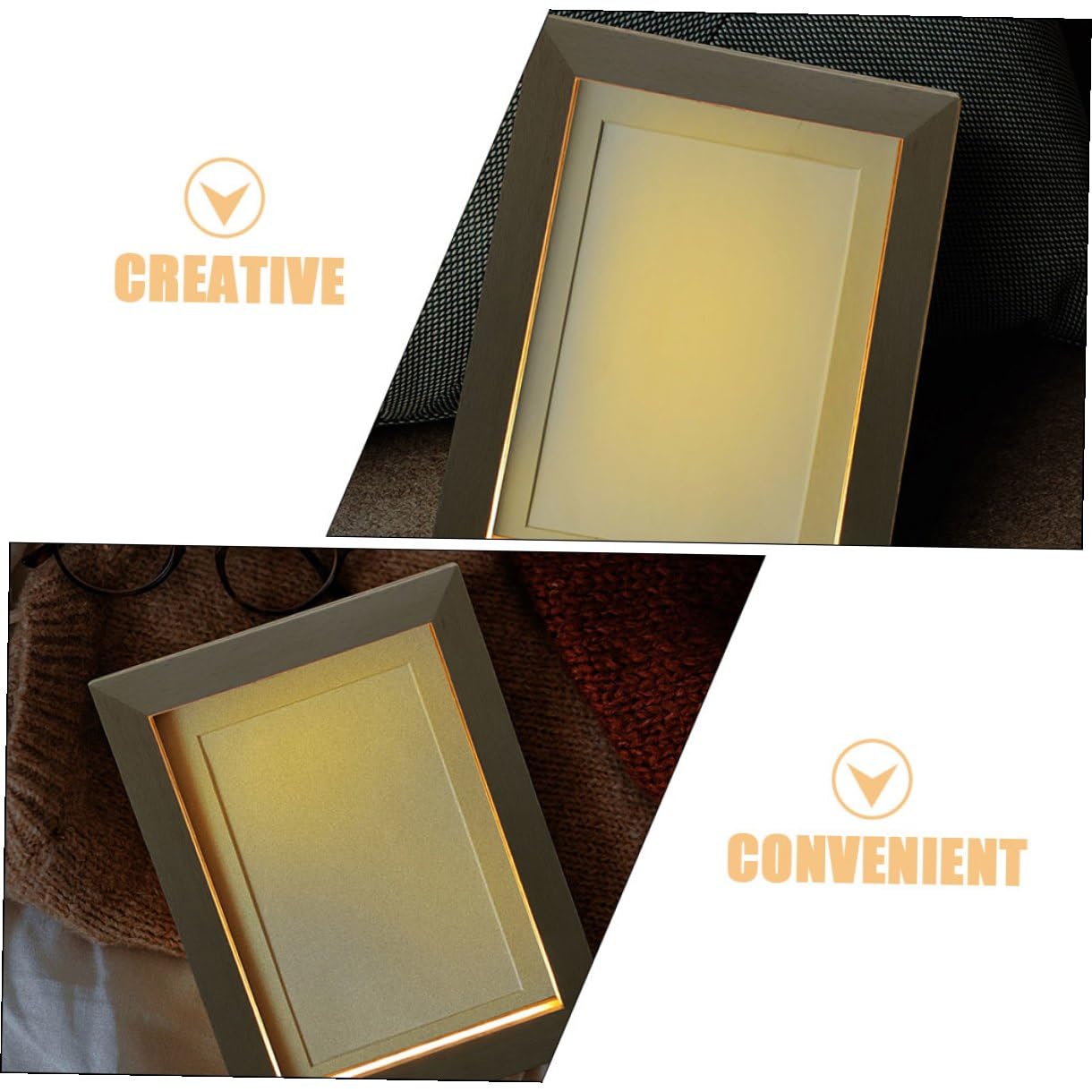 SHINEOFI Marco de Fotos LED de Madera Maciza 2 Unidades 170x130 Mm Luz Cálida USB Marco Iluminado para Decoración del Hogar y Luz Nocturna de Mesa