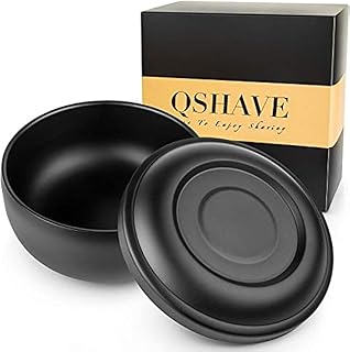 QSHAVE Stainless Steel Shaving Bowl with Lid 4 Inch Diameter Large Deep Size Matte Black Chrome Coating