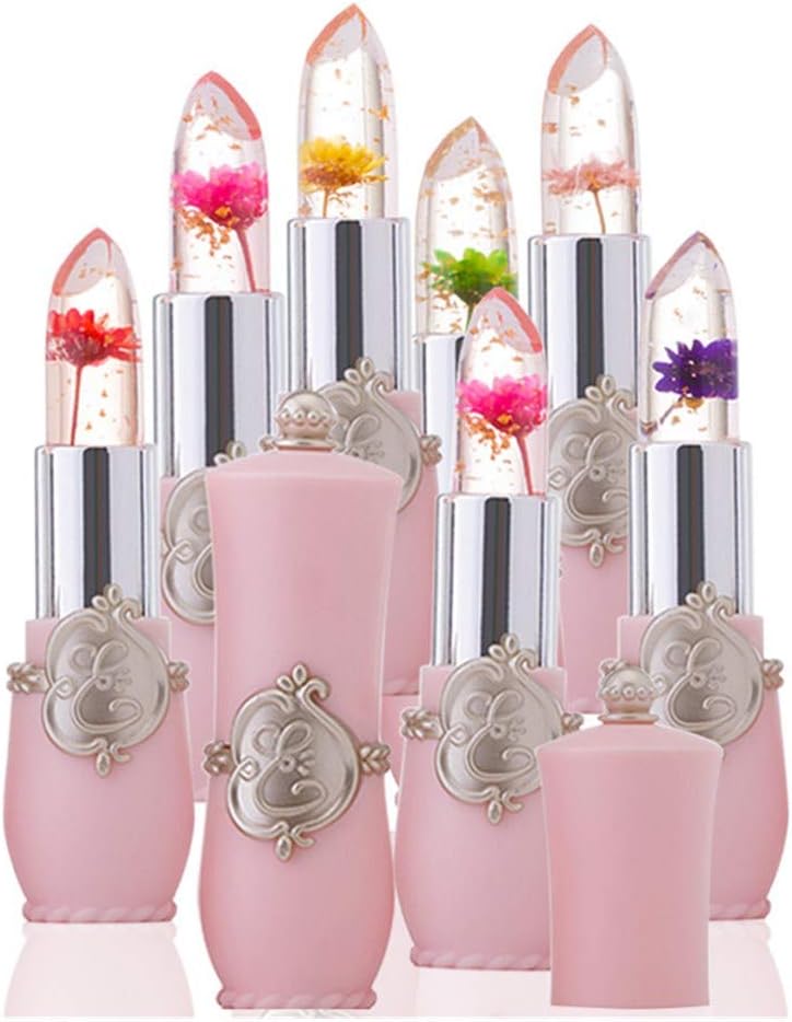 Sunbona Makeup BrushMinfei 6Pcs Beauty Bright Flower Crystal Jelly Lipstick Magic Temperature Change Color Lip (A)