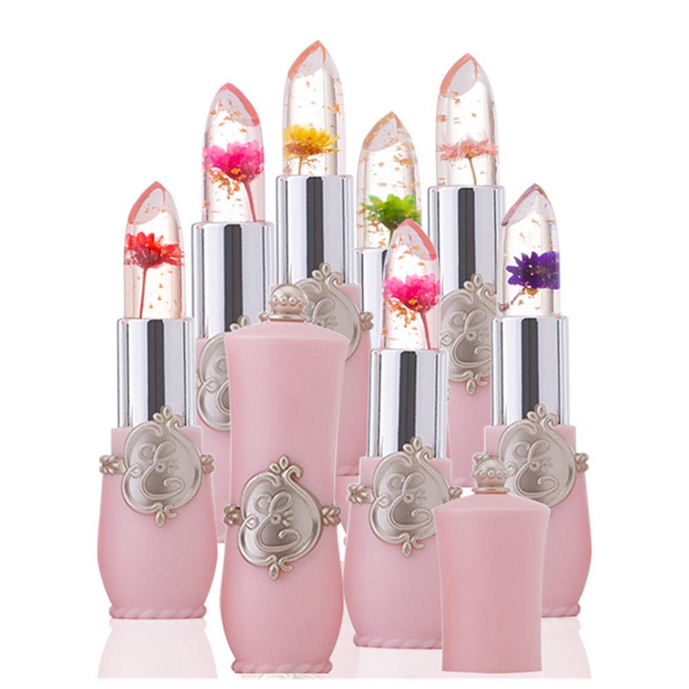 Sunbona Makeup BrushMinfei 6Pcs Beauty Bright Flower Crystal Jelly Lipstick Magic Temperature Change Color Lip (A)