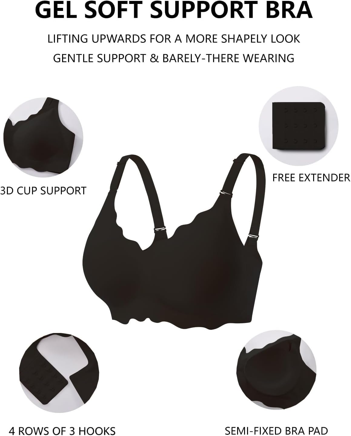 COCOMARTS Jelly Bras for Women No Underwire Scalloped Push Up Wireless Bralettes Seamless Soft Comfort Everyday Tshirt Bra thumbnail