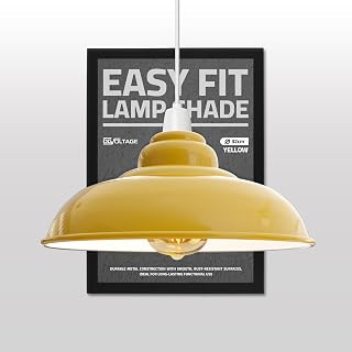 Lámpara de techo moderna industrial de metal, color amarillo, 32 cm, curva, fácil ajuste, para sala de estar, cocina, pasillo (placa reductora gratis)