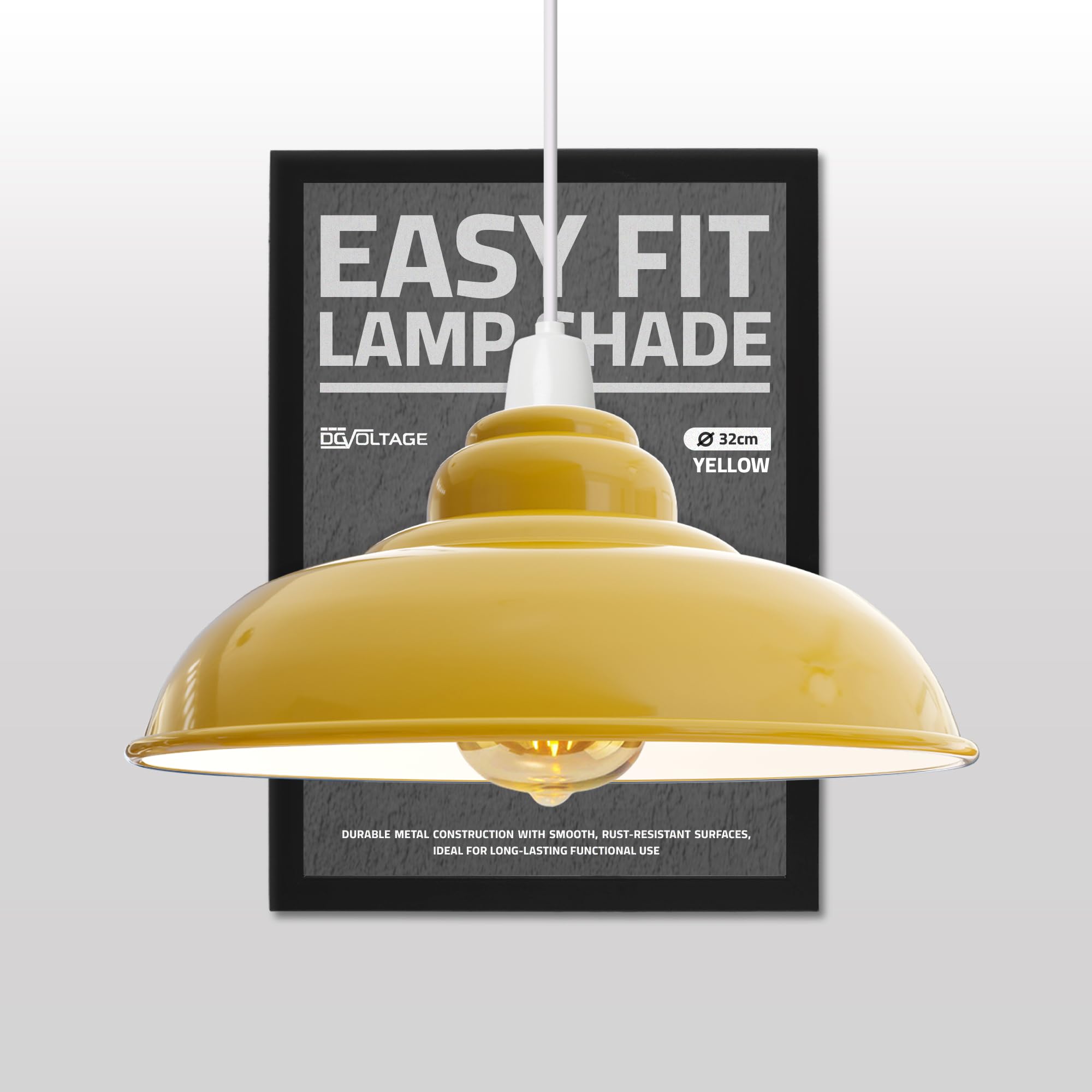 DC VOLTAGE Modern Industrial Metal Ceiling Light Shade Yellow 32cm Large Curvy Easy Fit Pendant Lamp Shade for Living Room, Kitchen, Hallway(Free Reducer Plate) — image 1