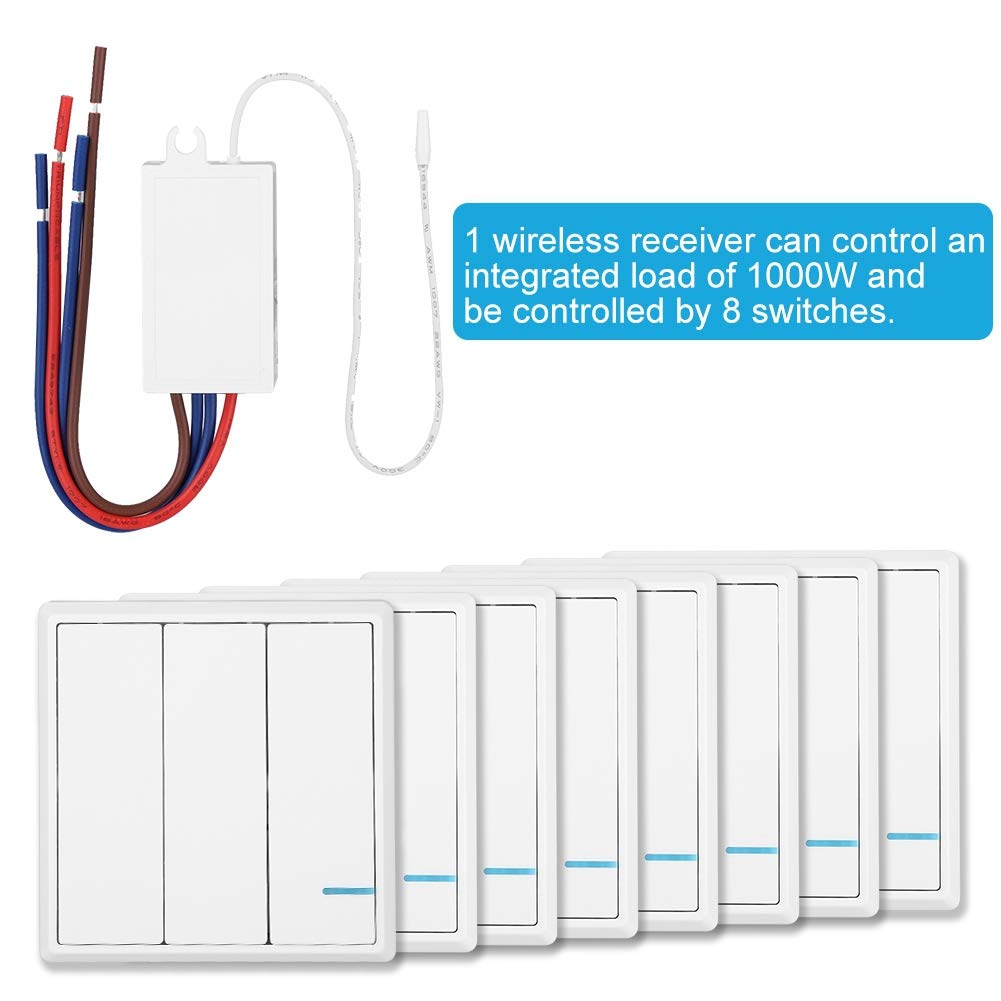 Kit de commutateur d'éclairage sans fil, 220V 1/2/3 canaux interrupteur mural à distance sans fil, IP54 étanche, pour la maison, le bureau, la chambre à coucher, la salle de bain(EU)(#3)