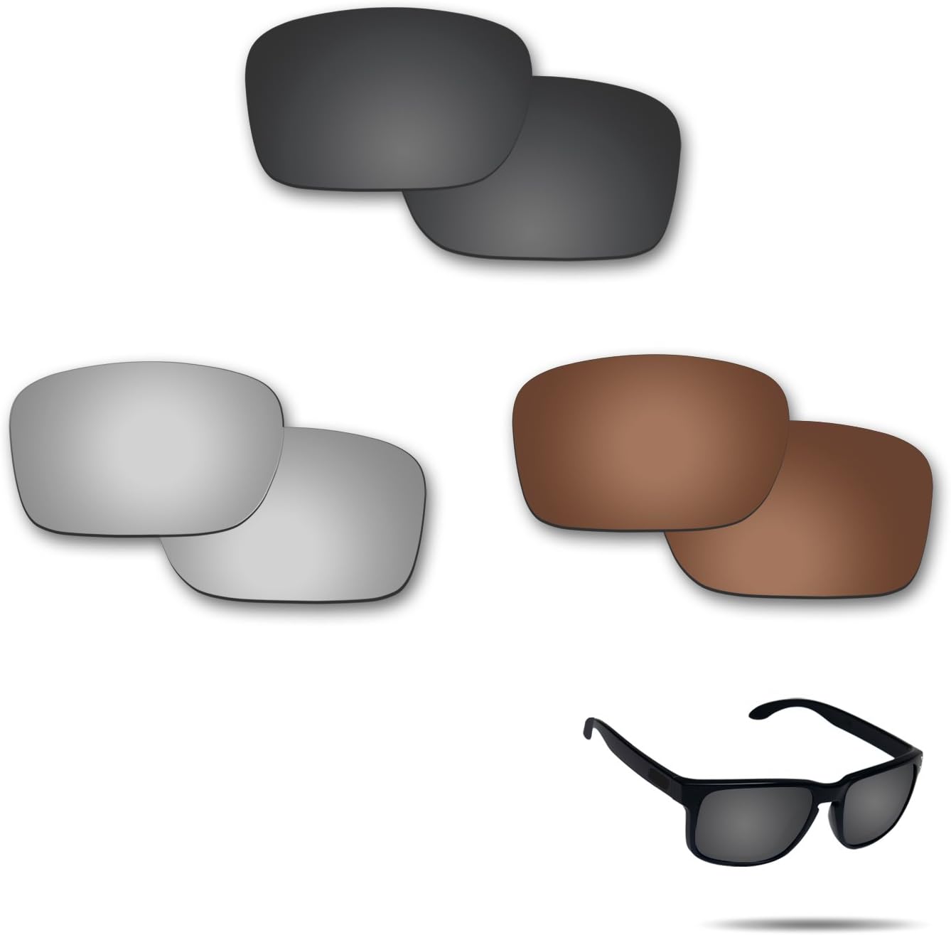 Fiskr Polarized Lenses Replacement for Oakley Holbrook(OO9102) Sunglasses with Anti-scratch&Anti-saltwater&Anti-dust Coating(Stealth Black & Metallic Silver & Bronze Brown)