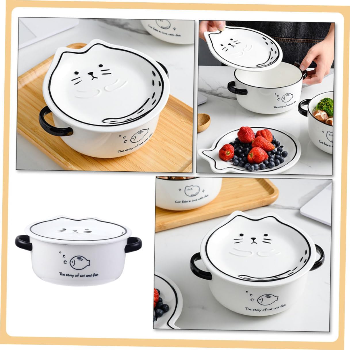 Mobestech Japanese Style Ceramic Noodle Bowl with Lid Large Soup Bowl for Household Use Cute Food-grade Ceramic Ramen and Soup Dish and Easy to Clean for Students and Dormitories