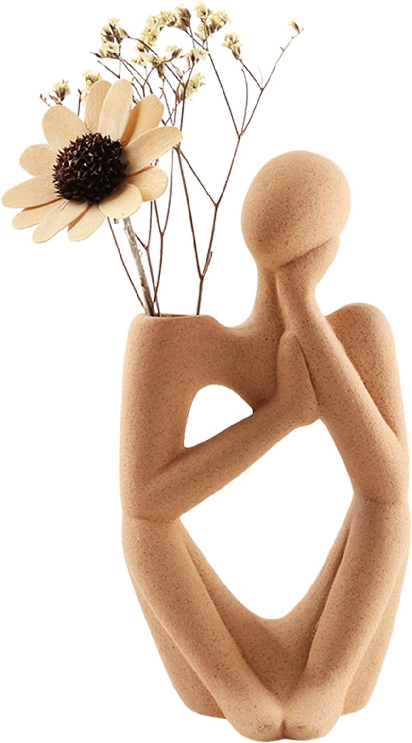 Wougzan Ceramic Thinker Vase for Flowers, Minimalist Statue Abstract Decor, Modern Office Table Shelf Decor Aesthetic, for Bedroom Living Room Wedding Dinner Table Party Desktop Decoration Accessories