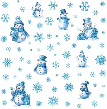Christmas Snowman Snowflake Window Sticker Wall Sticker Blue Snowflake Wall Sticker DIY Removable Wall Sticker Home Living Room Kids Room Boys Girls Bedroom Background Wall Art Decor Wall Stickers