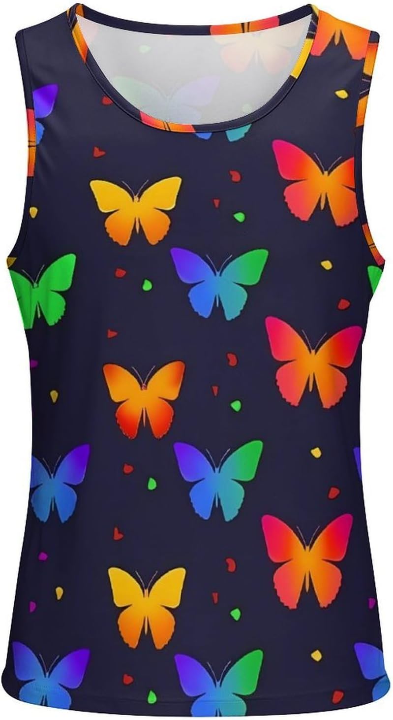 Colorful Butterflies Men's Tank Top Sleeveless Muscle Shirts Vest Beach T Shirts for Workout Gym