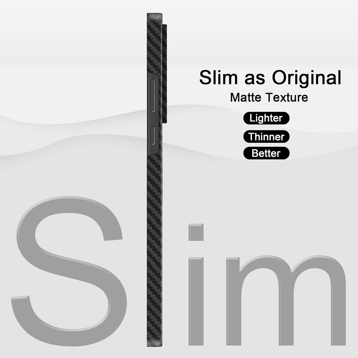 Slim Carbon Fiber Case for Samsung Galaxy S26 Ultra 2026, Paper Thin 1500D Aramid Fiber S26Ultra Cover Compatible with MagSafe, Matte Black Gray Twill [NOT Printed]