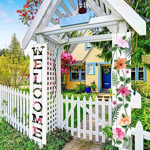 Frienda 2 Pcs Spring Welcome Floral Porch Banners 72\"x12\" Summer Flower Hanging Flag Porch Sign for Front Door Outdoor Seasonal Holiday Wedding Yard Decor Farmhouse Indoor Wall Backdrop(Bright Style)