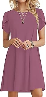 Summer Dresses for Women 2025 Casual T Shirt Crewneck Petal Sleeve Swing Vacation Dress with Pockets